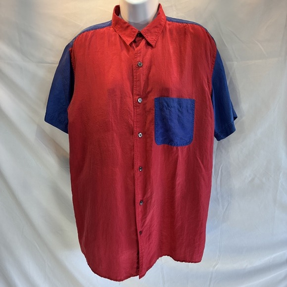 Robert Stock Tops - Women's Lg 14-16 Silk VTG Robert Stock Color Block Shirt Blouse Momcore Red Blue